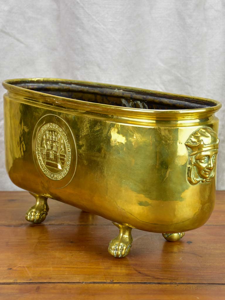 Large Napoleon III oval brass jardiniere with claw feet 17¼" x 6¾"