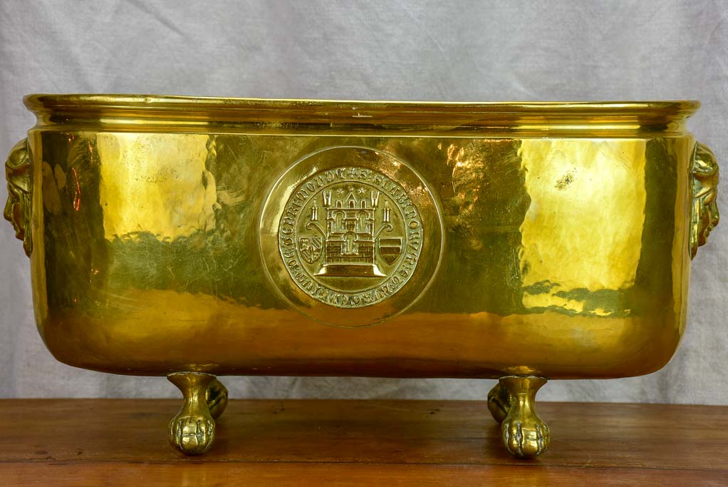 Large Napoleon III oval brass jardiniere with claw feet 17¼" x 6¾"