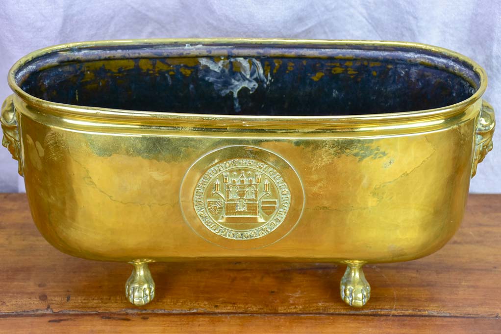 Large Napoleon III oval brass jardiniere with claw feet 17¼" x 6¾"