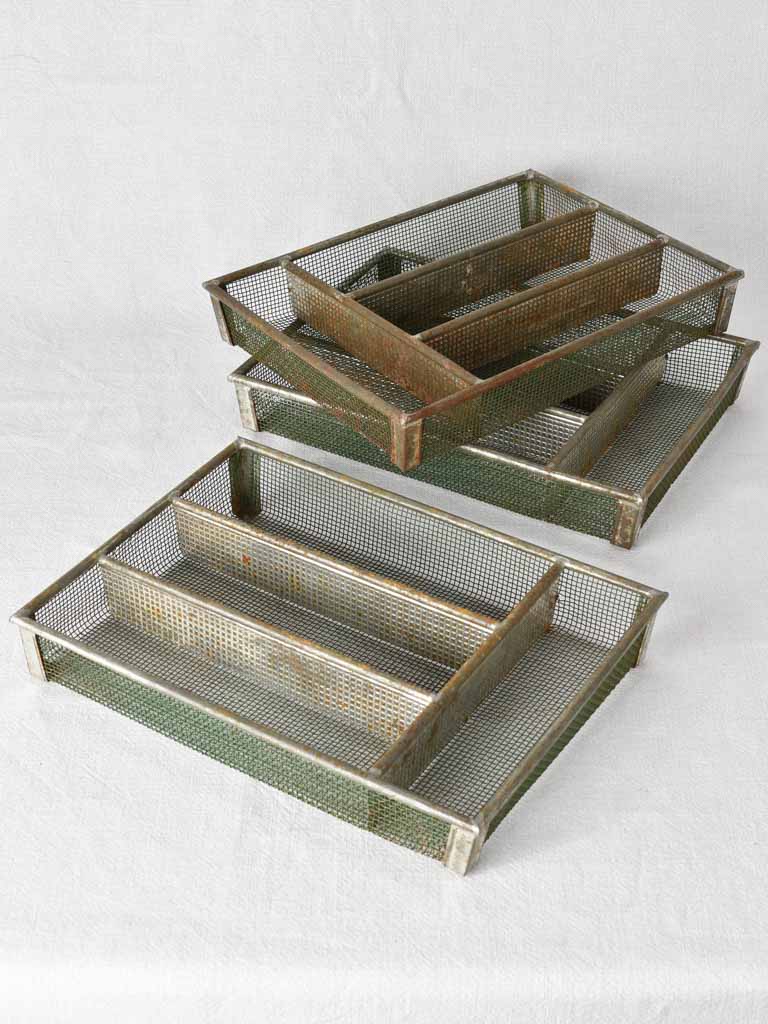 3 wire mesh cutlery trays from the 1950s. 13½"