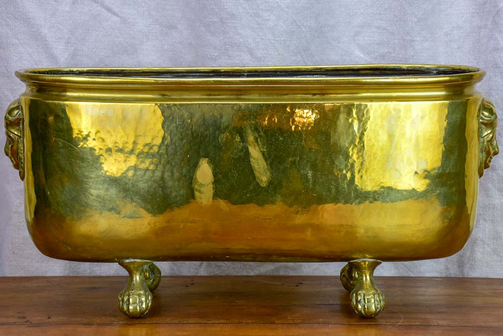 Large Napoleon III oval brass jardiniere with claw feet 17¼" x 6¾"