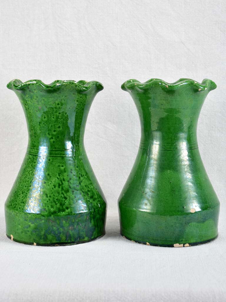 Pair of early twentieth-century French vase from Castelnaudary with green glaze 10¼"