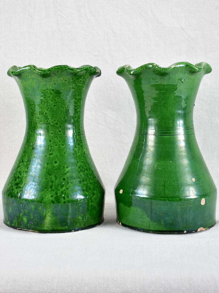 Pair of early twentieth-century French vase from Castelnaudary with green glaze 10¼"