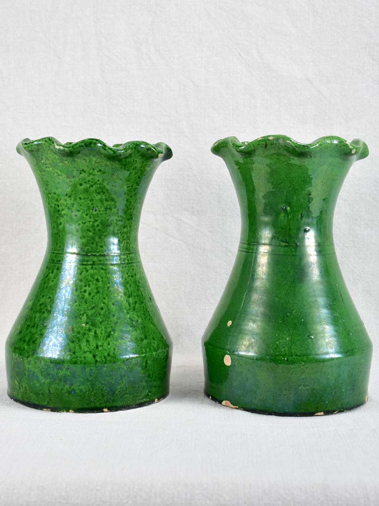 Pair of early twentieth-century French vase from Castelnaudary with green glaze 10¼"