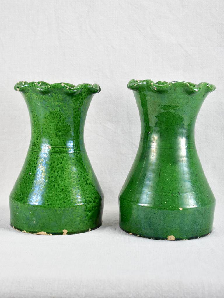 Pair of early twentieth-century French vase from Castelnaudary with green glaze 10¼"