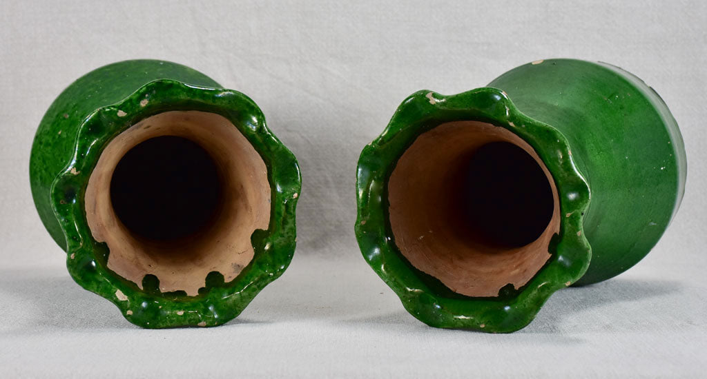 Pair of early twentieth-century French vase from Castelnaudary with green glaze 10¼"