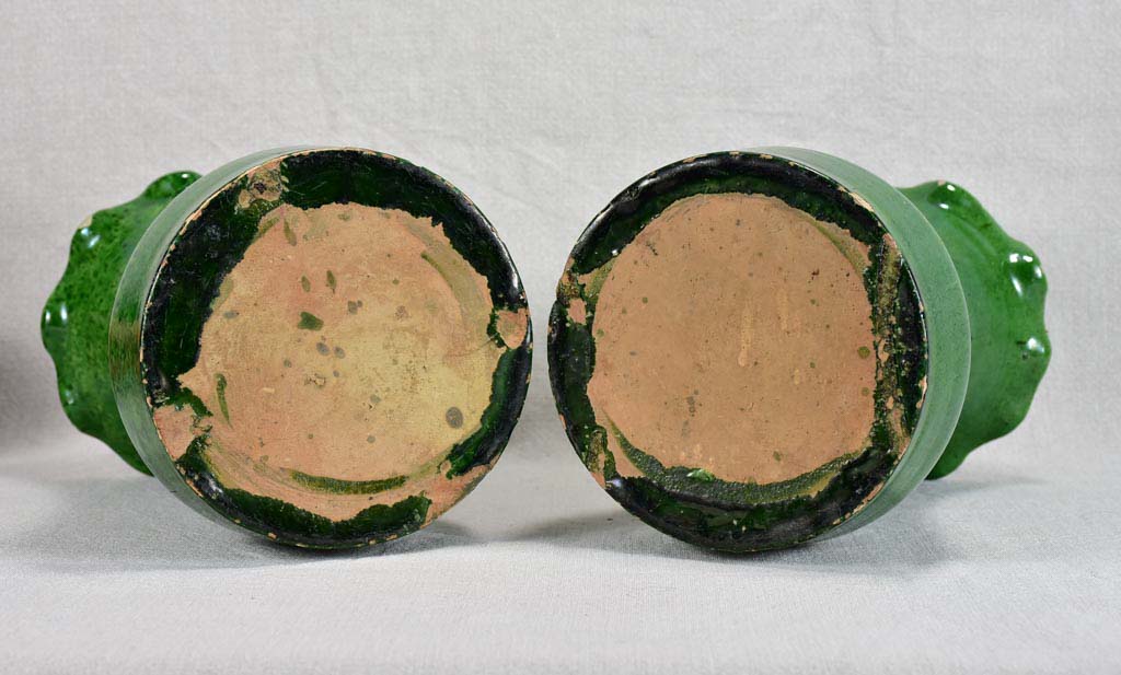 Pair of early twentieth-century French vase from Castelnaudary with green glaze 10¼"