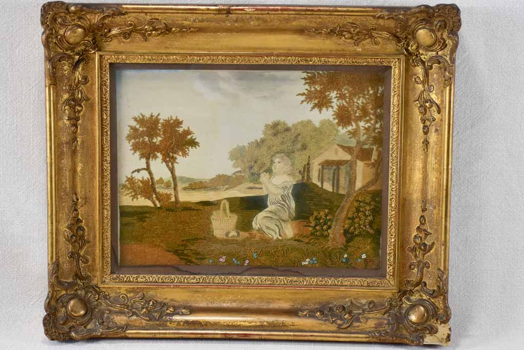 Two embroidered landscape tapestries from the 19th century 15¼" x 18"