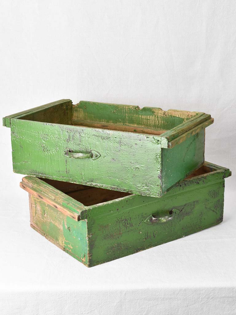 2 green painted drawers from the 1950s  -24¾" x 15"