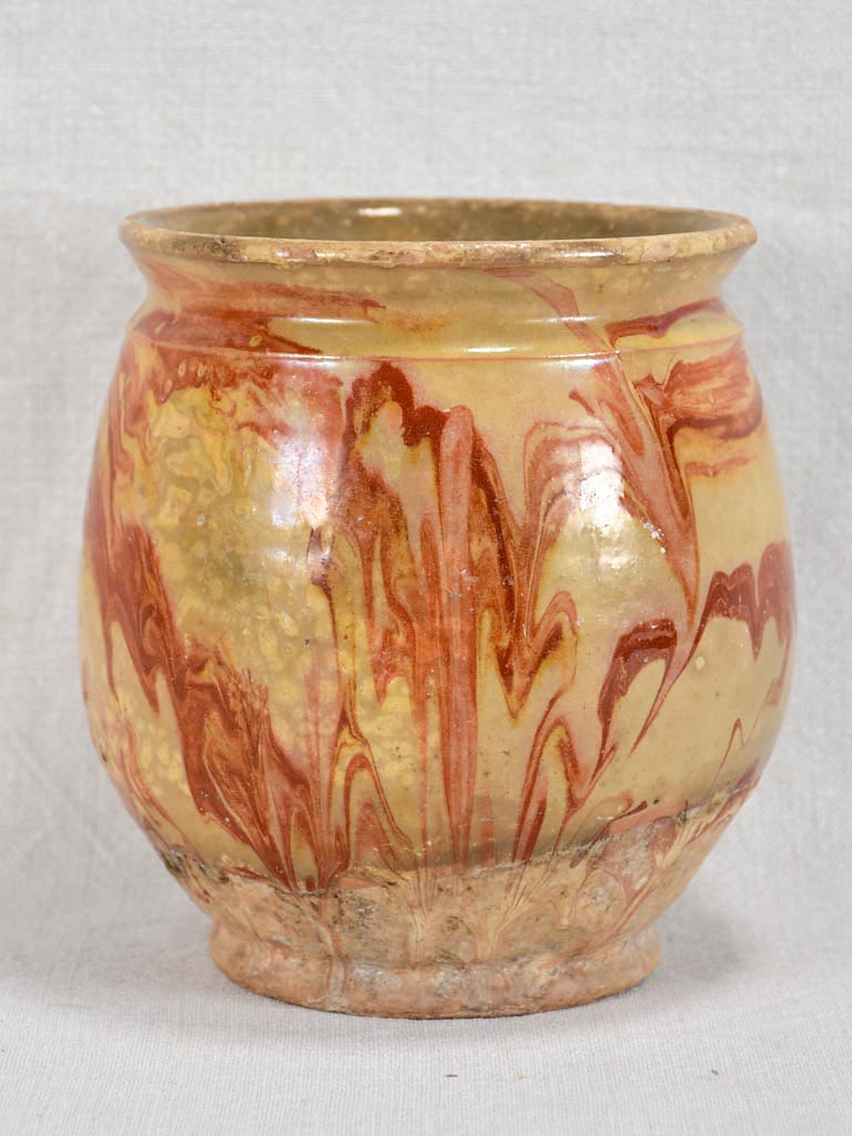 Mid-twentieth century French preserving pot with marbleized glaze - brown 7"