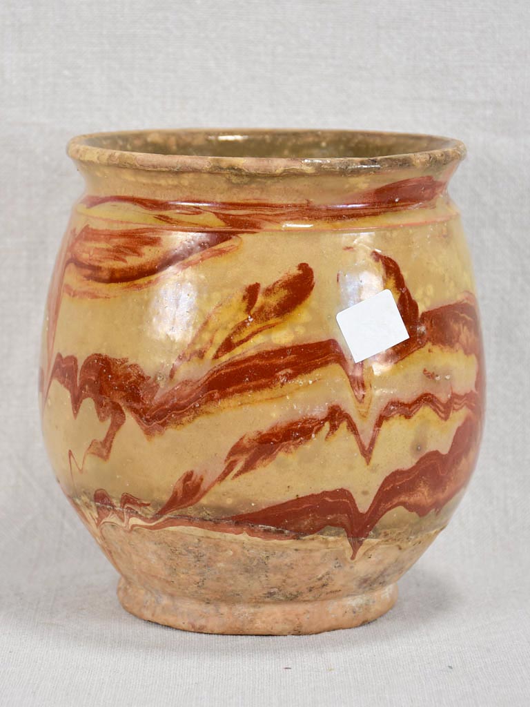 Mid-twentieth century French preserving pot with marbleized glaze - brown 7"