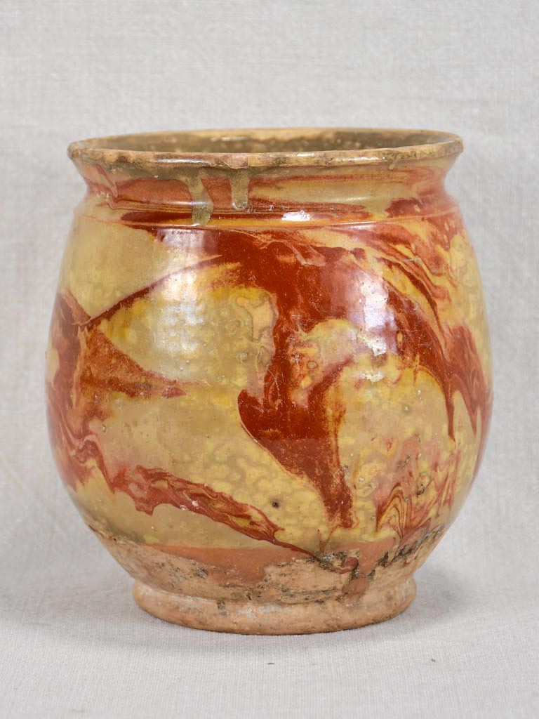 Mid-twentieth century French preserving pot with marbleized glaze - brown 7"