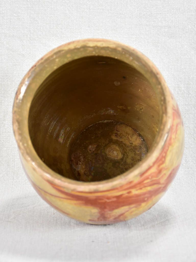 Mid-twentieth century French preserving pot with marbleized glaze - brown 7"