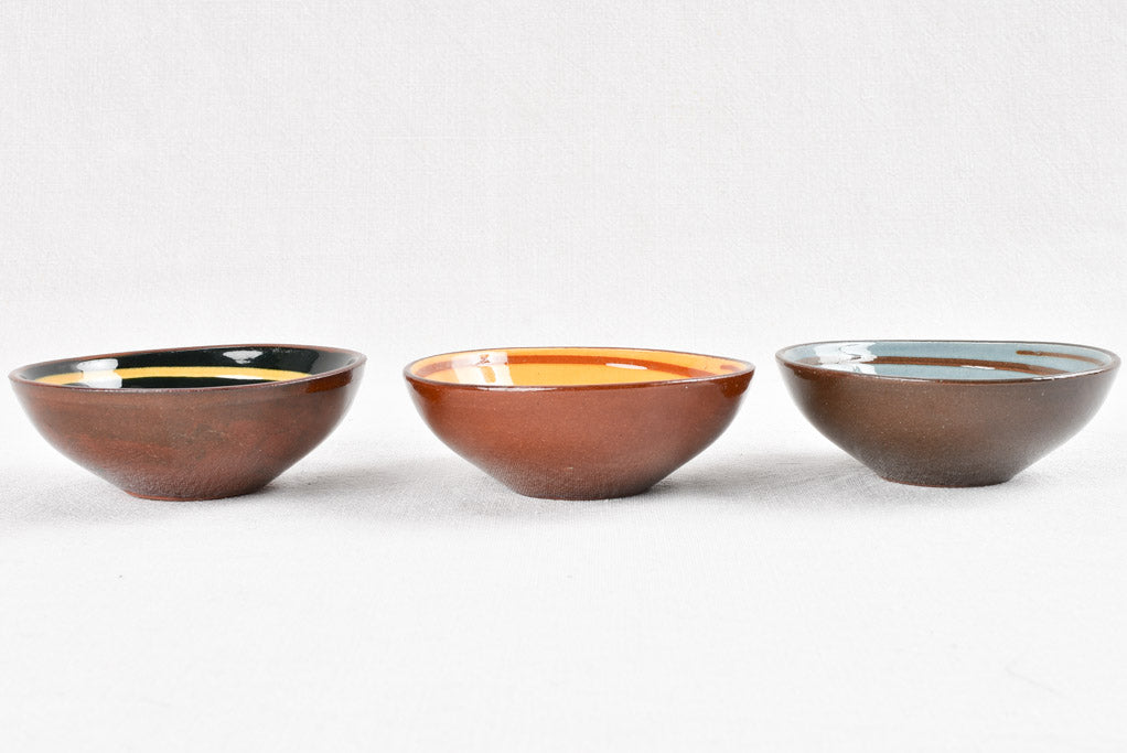 3 small terracotta aperitif bowls with swirl 5"