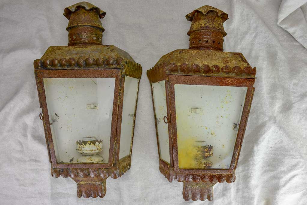 Pair of antique French wall lanterns 20"