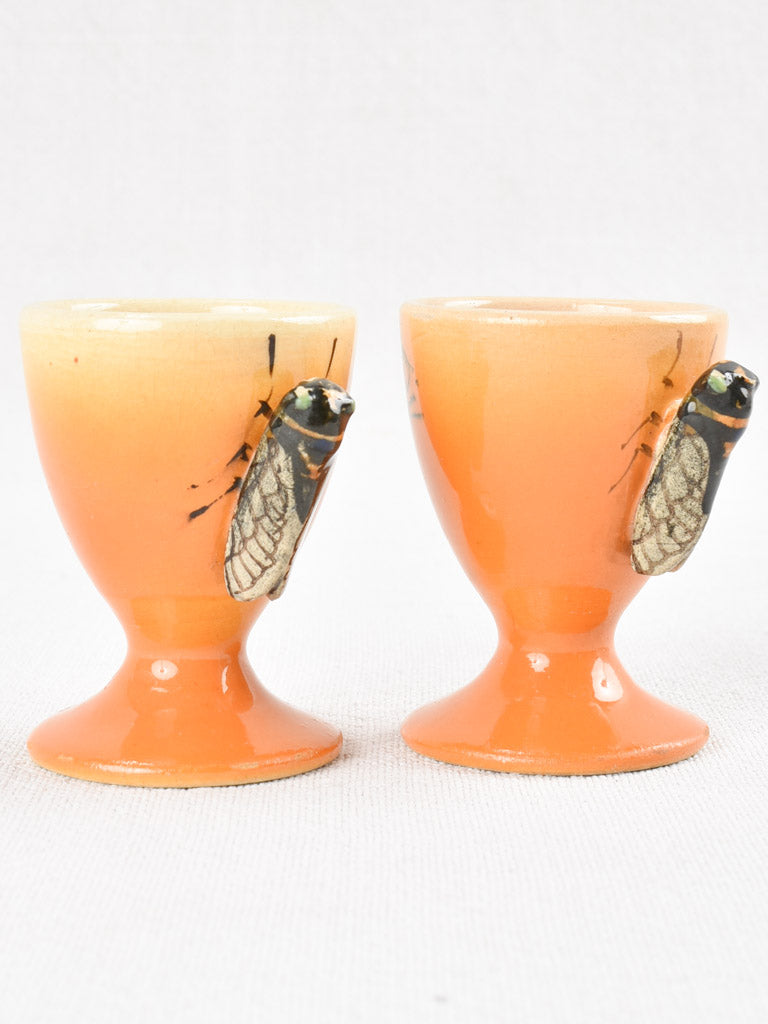 Pair of egg cups with cicadas - Sicard Vallauris 2¾"