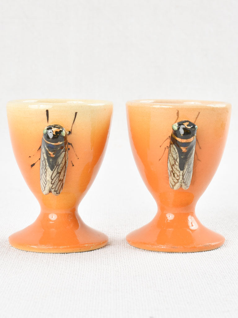 Pair of egg cups with cicadas - Sicard Vallauris 2¾"