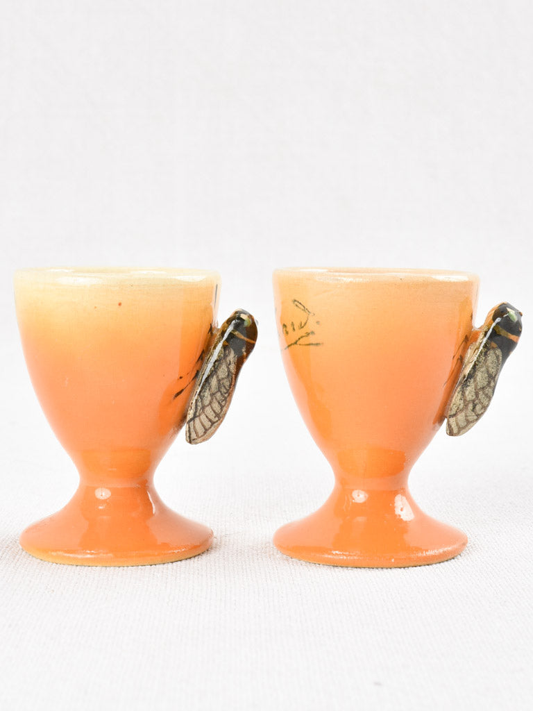 Pair of egg cups with cicadas - Sicard Vallauris 2¾"