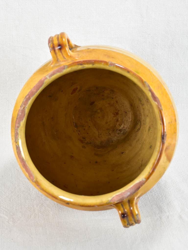 Very large antique French confit pot with yellow glaze 12¼"