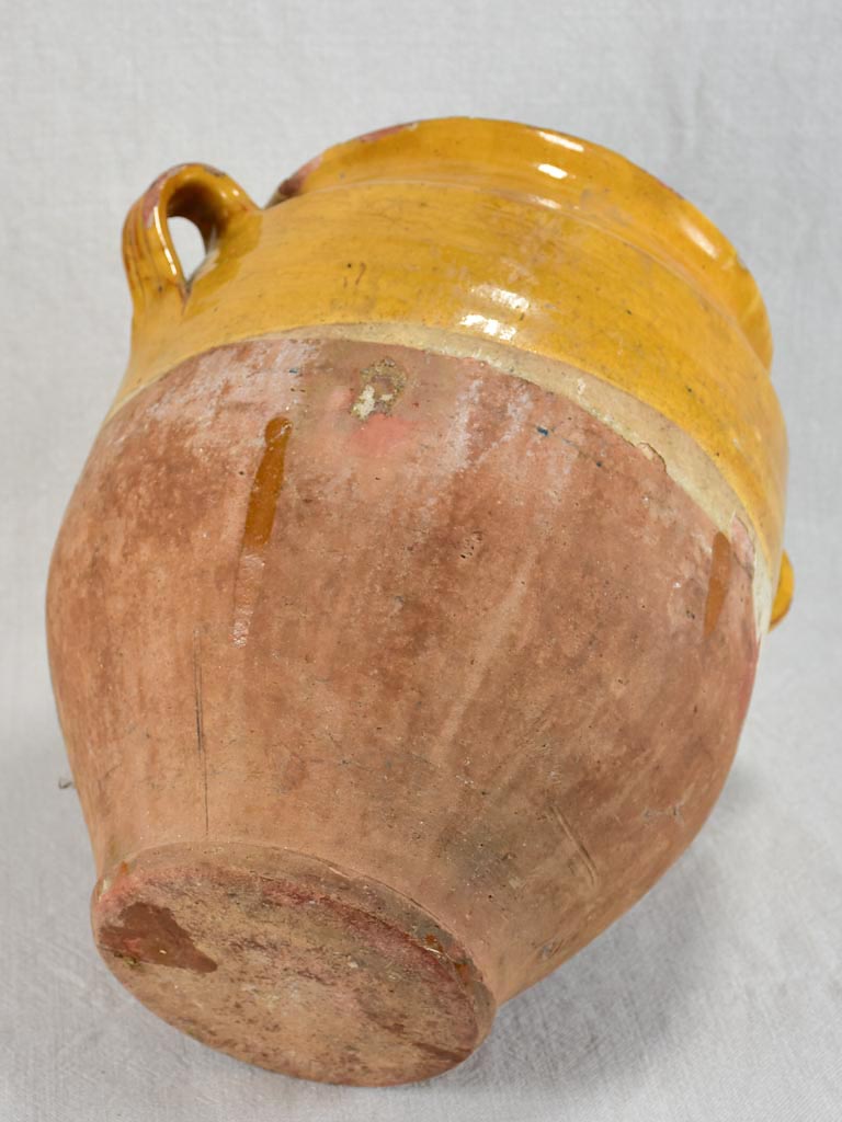 Very large antique French confit pot with yellow glaze 12¼"