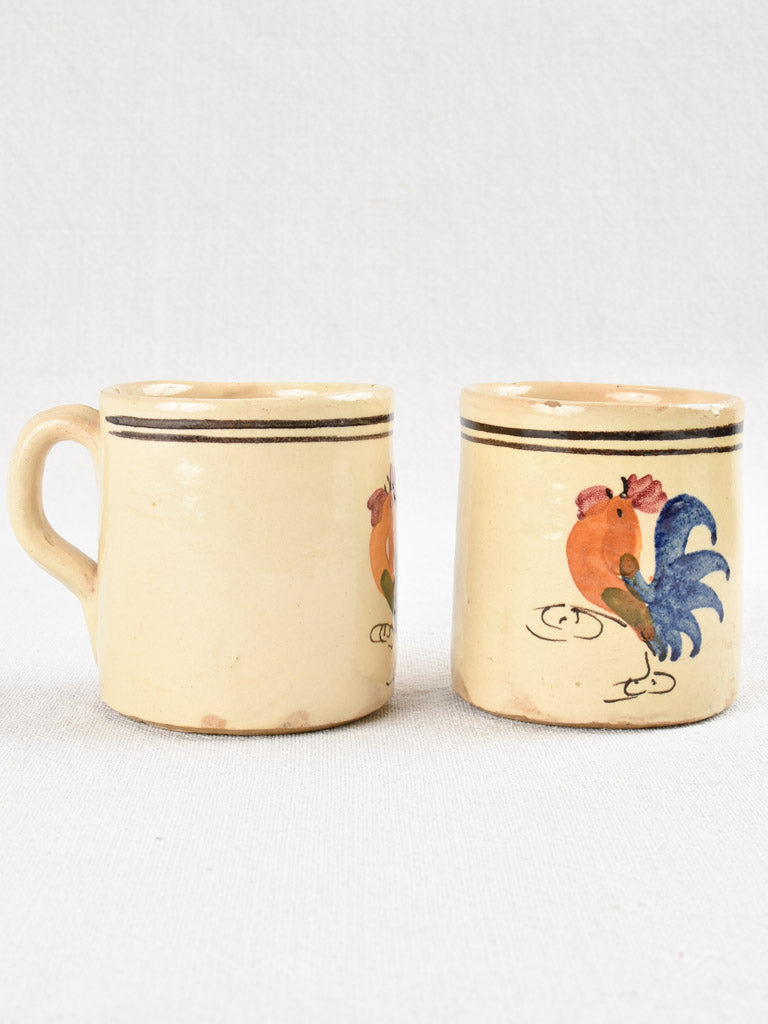 1940s French country style rooster mugs