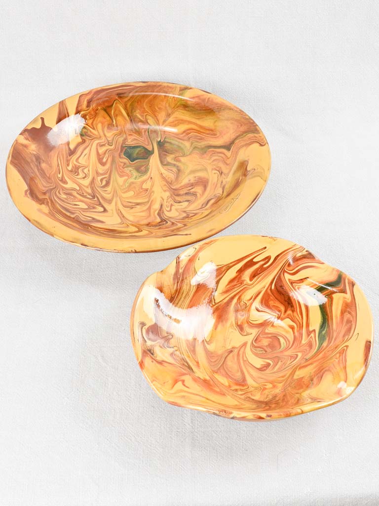 2 vintage marbleized salad / fruit bowls from Provence 15¾"