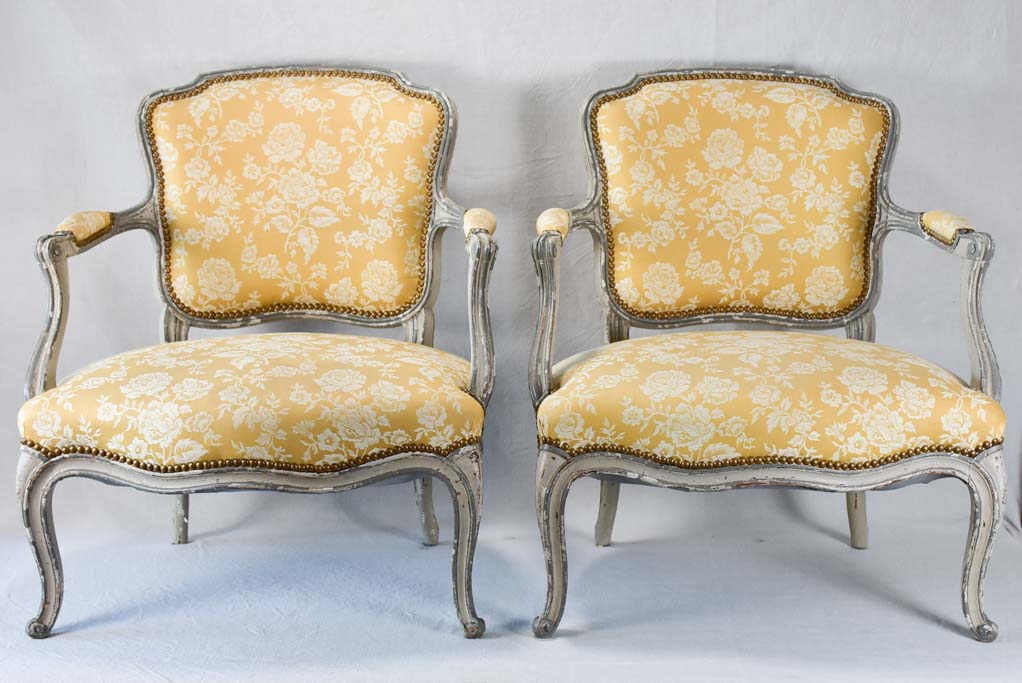 Small pair of Louis XV style fireside armchairs