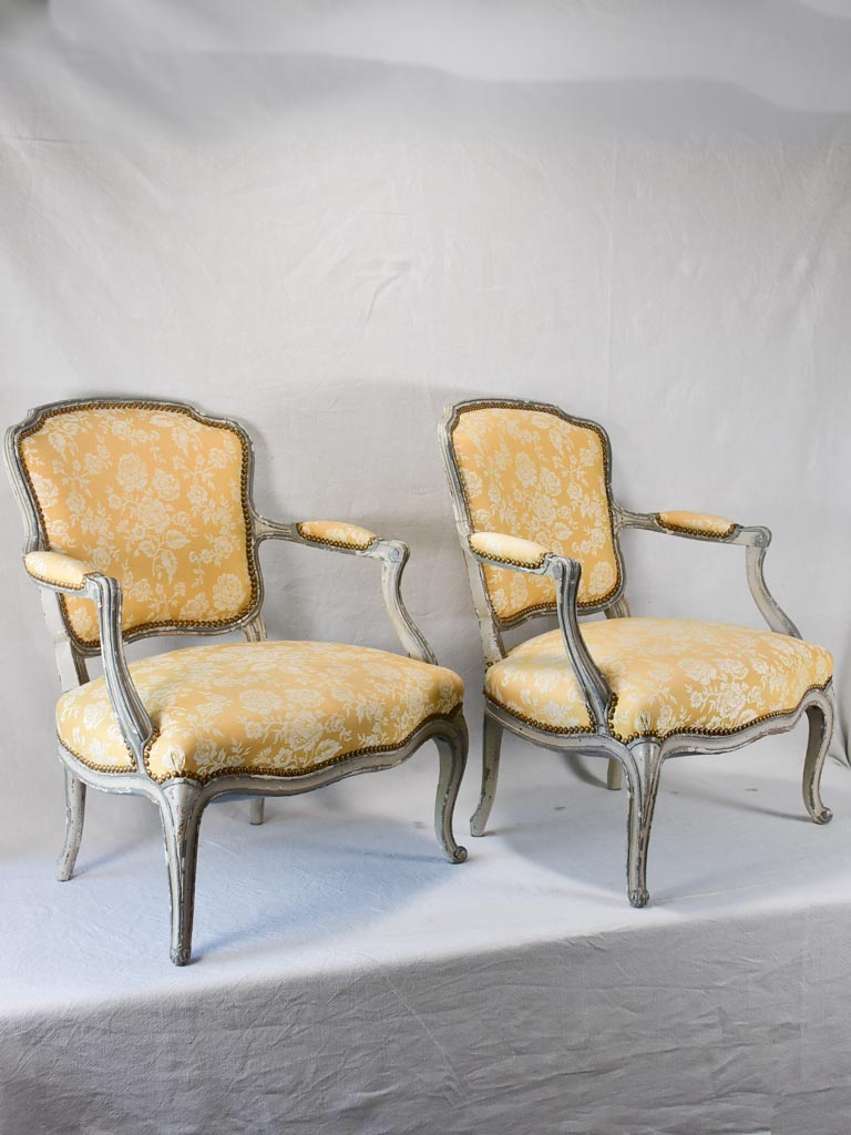 Small pair of Louis XV style fireside armchairs