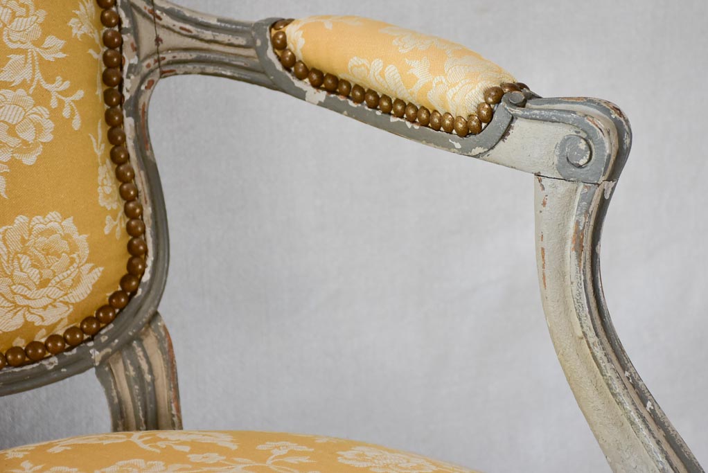 Small pair of Louis XV style fireside armchairs