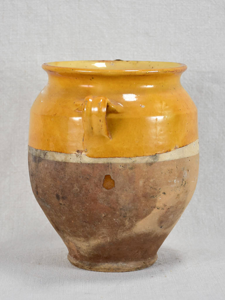 Small antique French confit pot with warm yellow glaze 8¼"