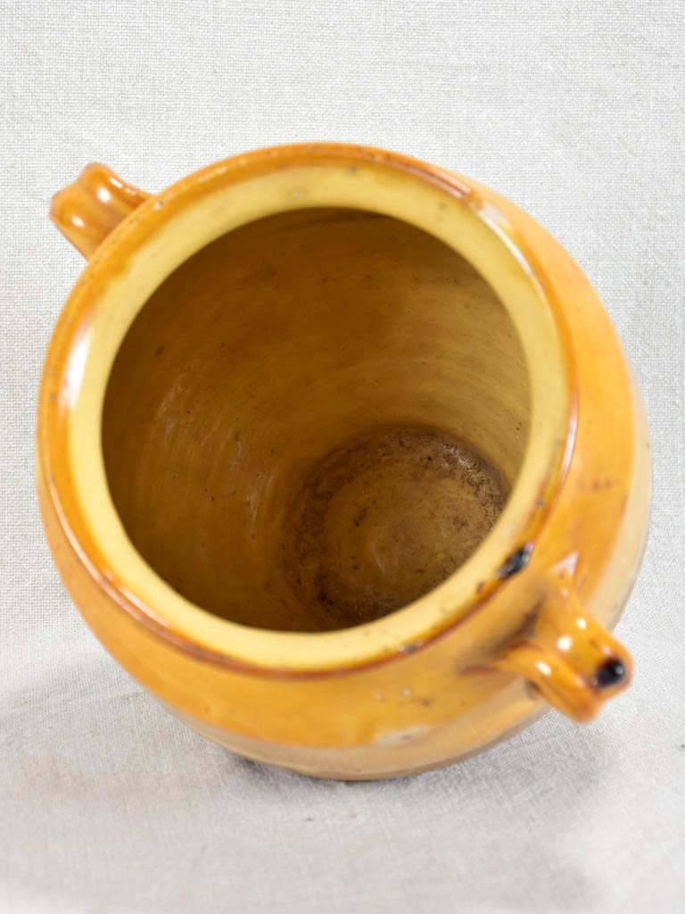 Small antique French confit pot with warm yellow glaze 8¼"