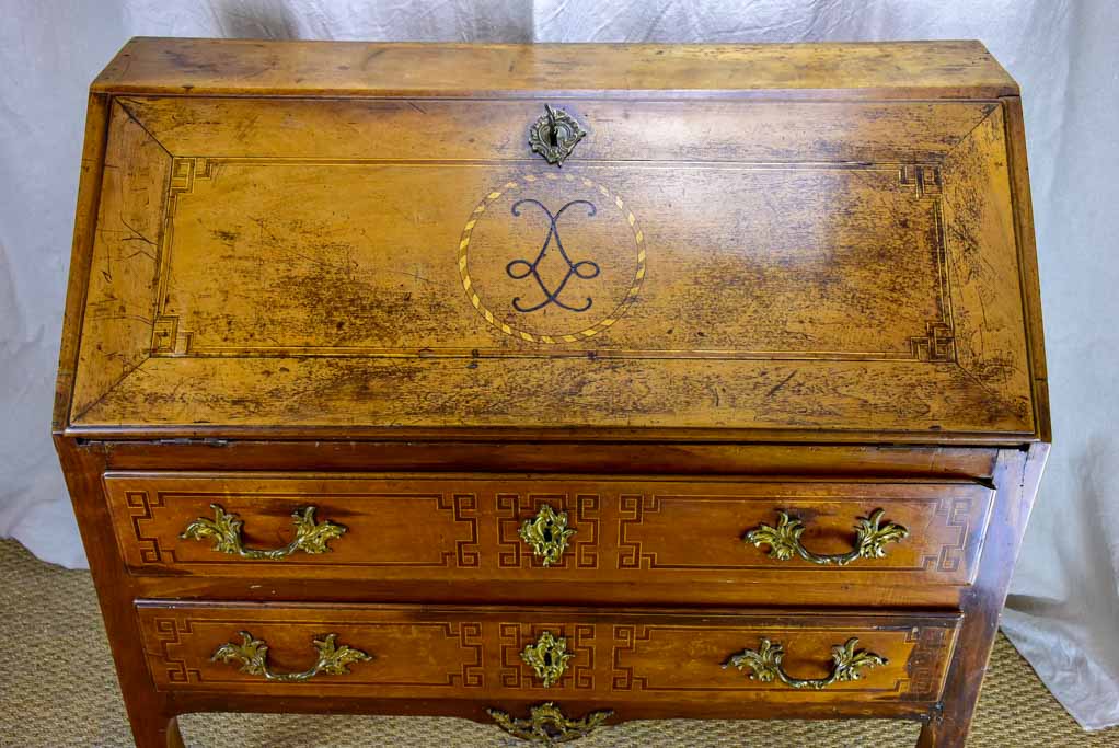 18th Century French secretaire with marquetry and two drawers