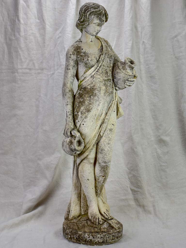 French sculpture of a draped lady collecting water 35"