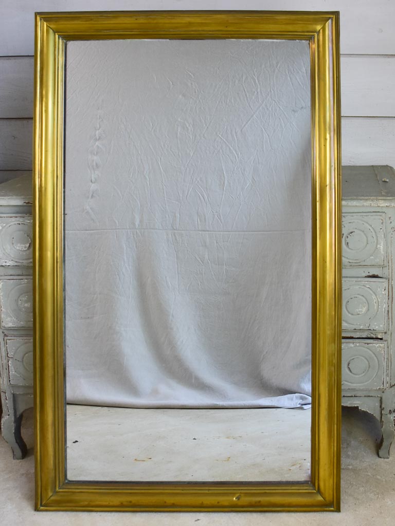 Large early 20th Century French bistro mirror with brass frame and original mirror 32¼" x 53½"