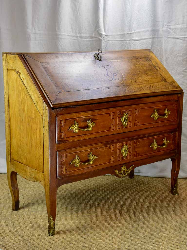 18th Century French secretaire with marquetry and two drawers