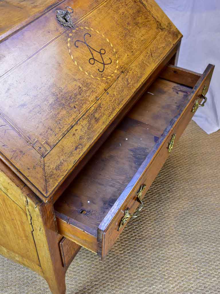 18th Century French secretaire with marquetry and two drawers