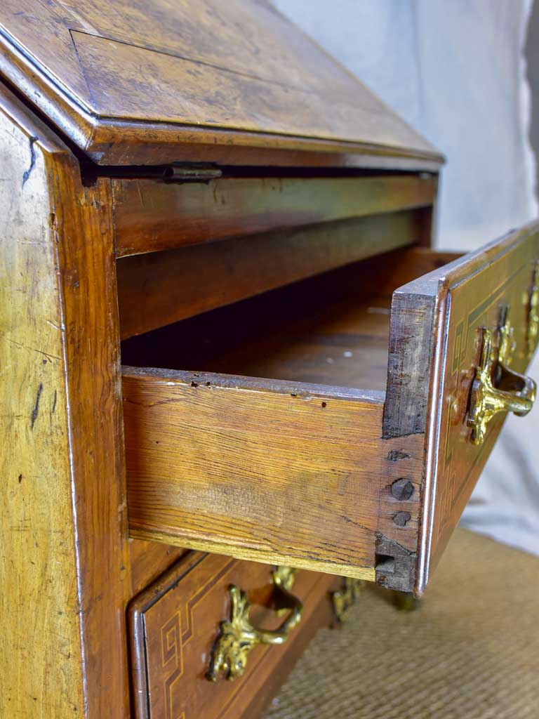 18th Century French secretaire with marquetry and two drawers