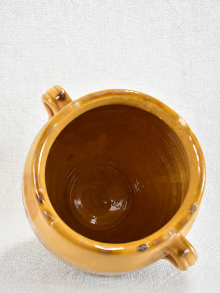 Antique French confit pot with yellow and brown glaze 10¼"