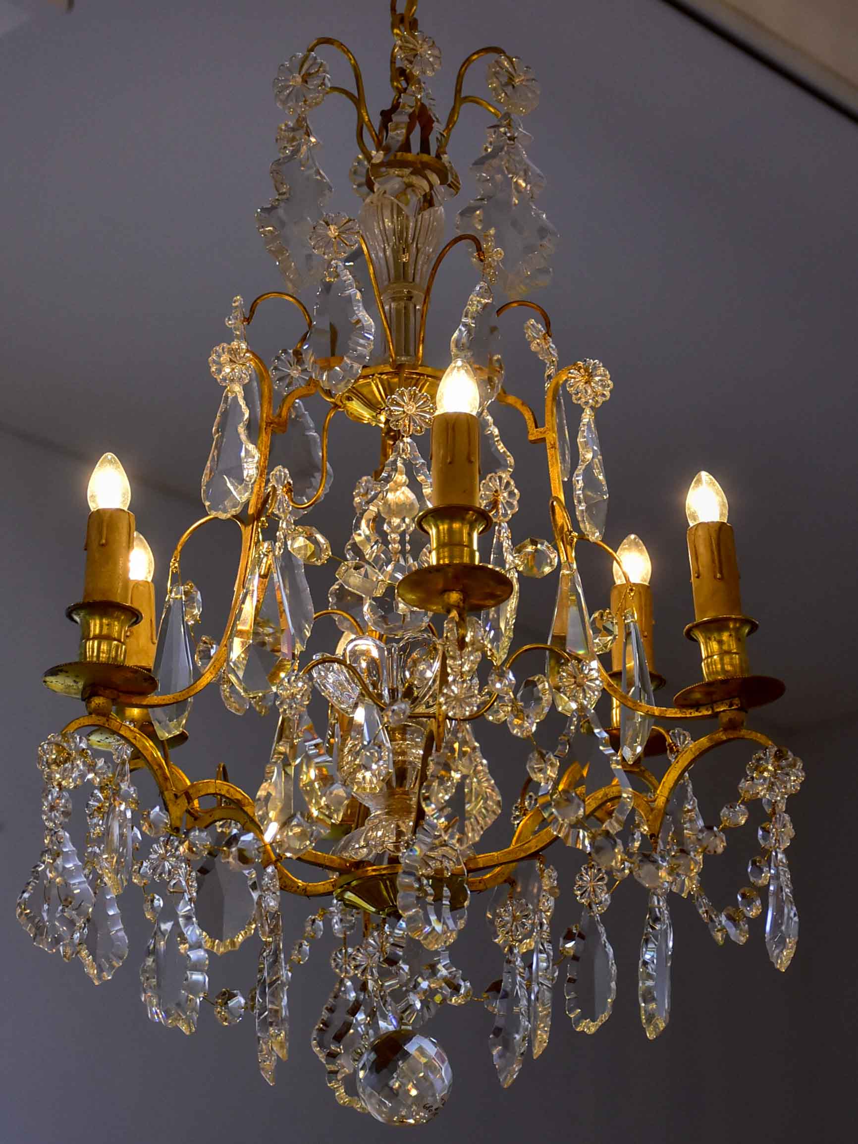 A small antique French crystal chandelier - 6 lights