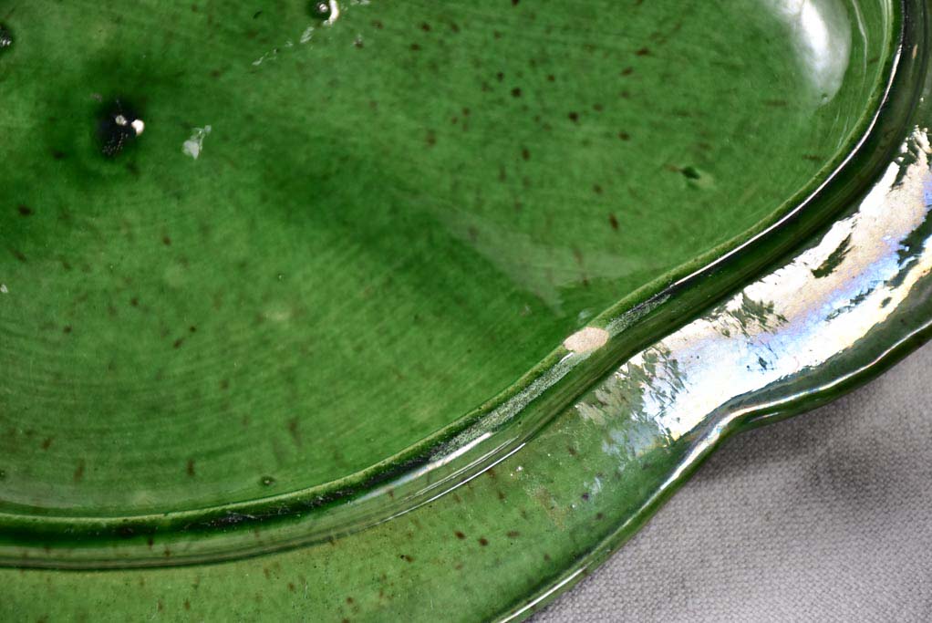 Antique French oval soup tureen from Dieulefit with green glaze 16¼"