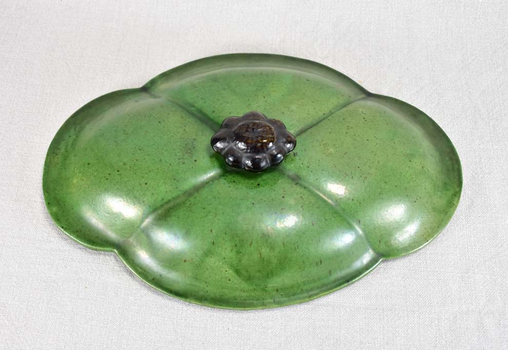 Antique French oval soup tureen from Dieulefit with green glaze 16¼"