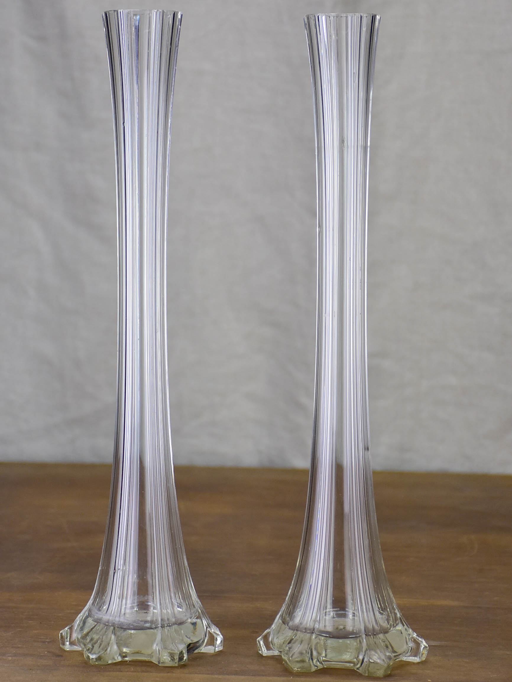 Two antique French solifleur glass vases - tall