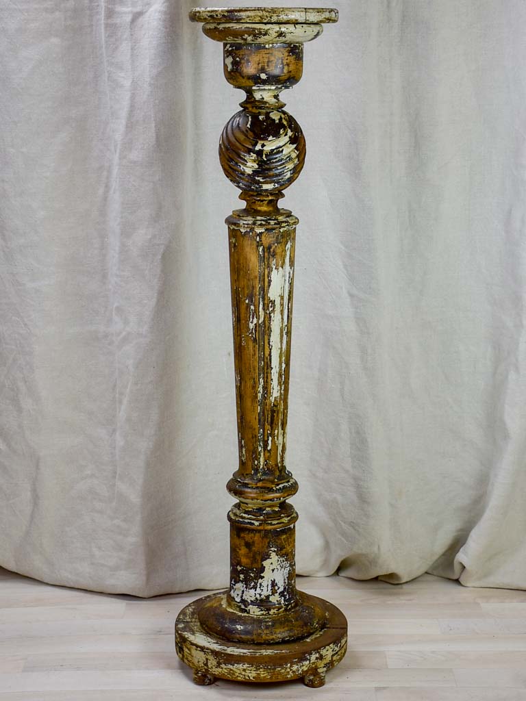 Timeworn French pedestal - twisted wooden column 43"