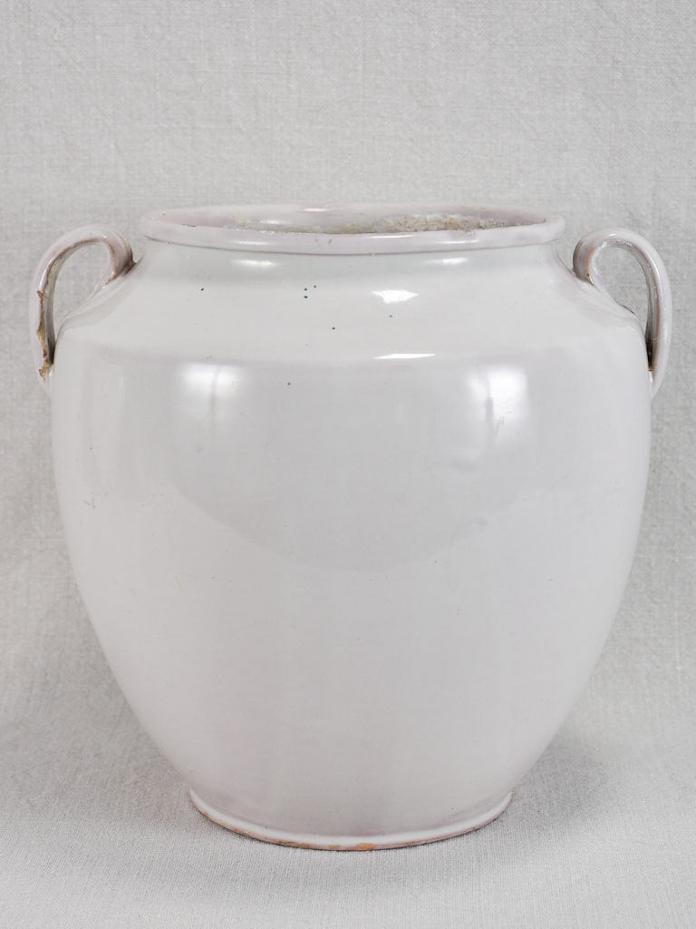 Antique French egg pot with white glaze & two handles - Martres Tolosane 9¾"