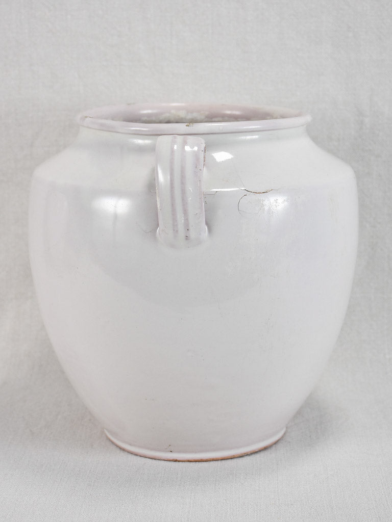 Antique French egg pot with white glaze & two handles - Martres Tolosane 9¾"