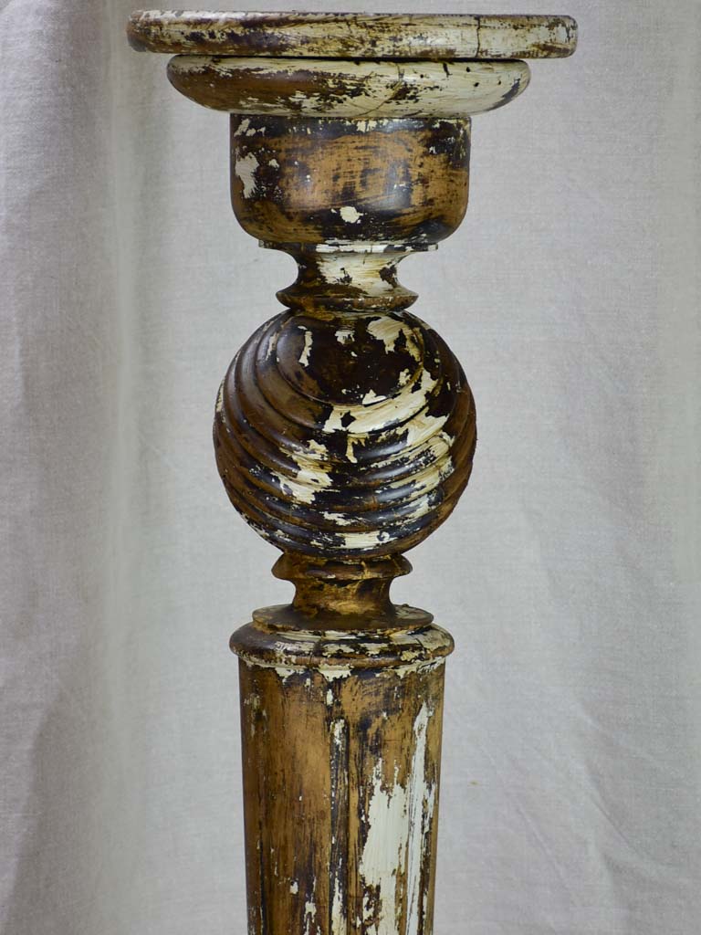 Timeworn French pedestal - twisted wooden column 43"