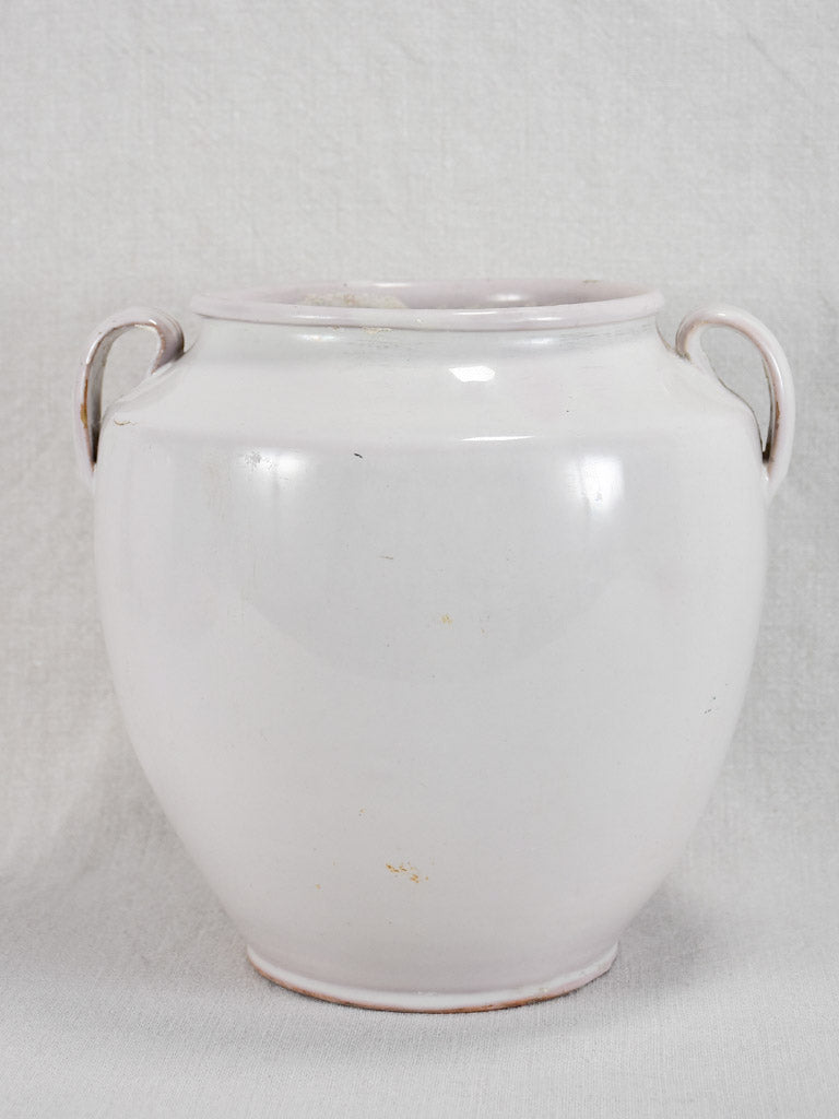 Antique French egg pot with white glaze & two handles - Martres Tolosane 9¾"