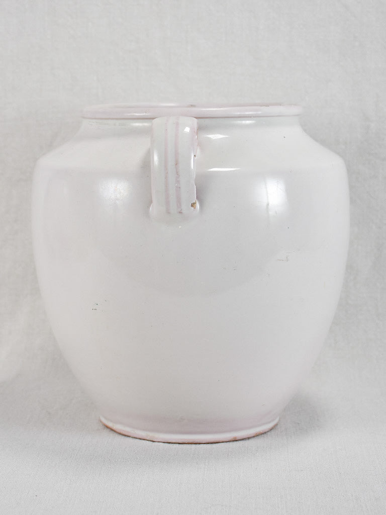 Antique French egg pot with white glaze & two handles - Martres Tolosane 9¾"