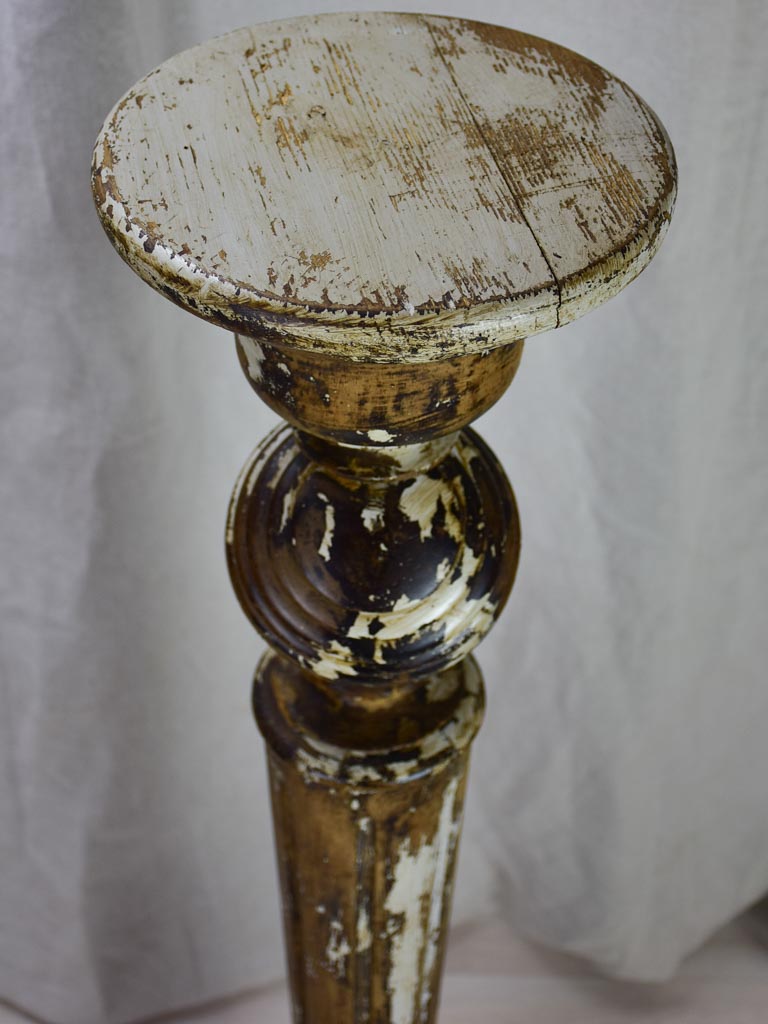 Timeworn French pedestal - twisted wooden column 43"