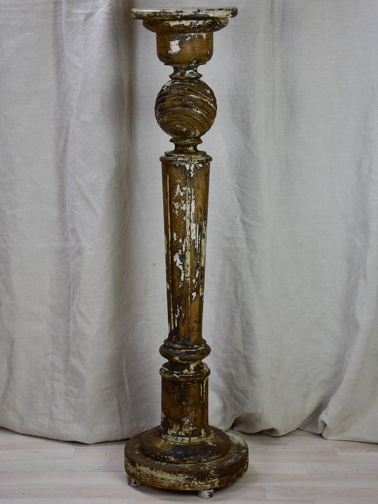 Timeworn French pedestal - twisted wooden column 43"